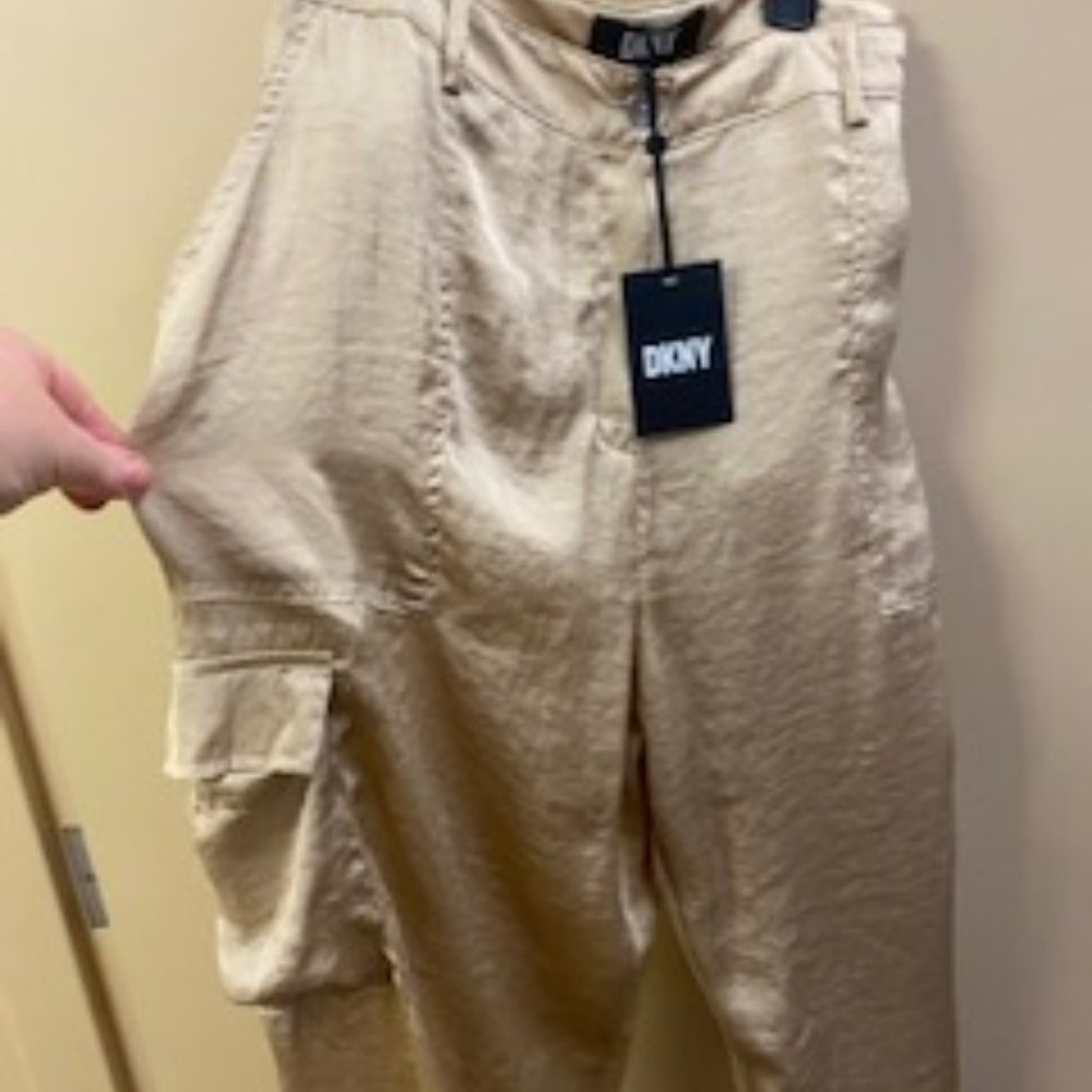 DKNY satin cargo joggers/Champagne/ Wheat Color  Size 16 NWT